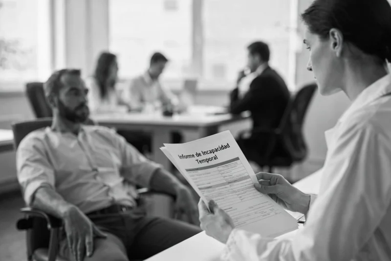 Trabajador sentado en una consulta médica